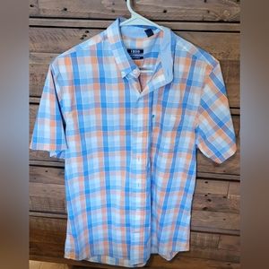 Izod short sleeved button down, M, blue orange and white